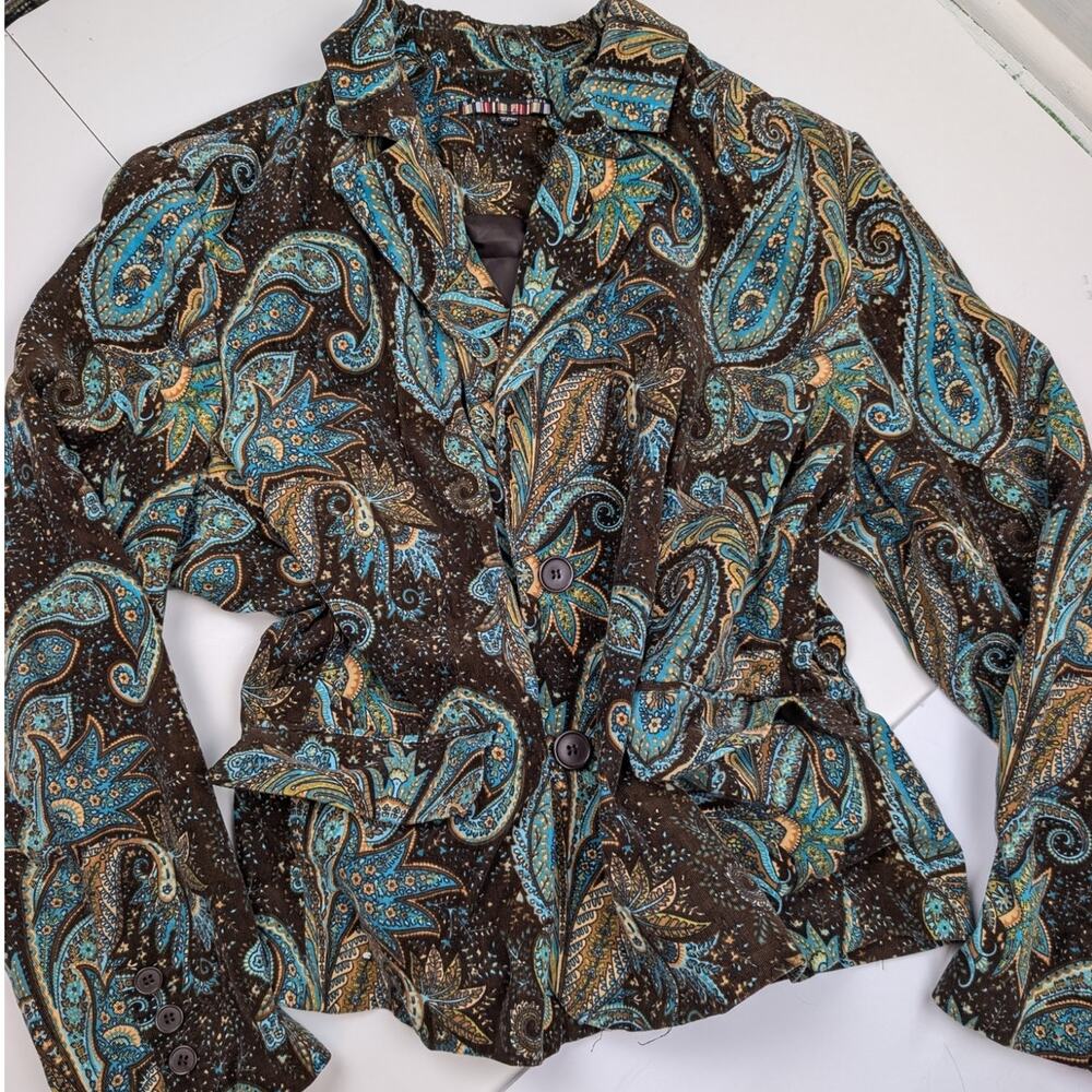 Y2K Paisley Dalia Jacket Blazer Sz 22X Gilmore Girls Earthy Brown Fall Layering